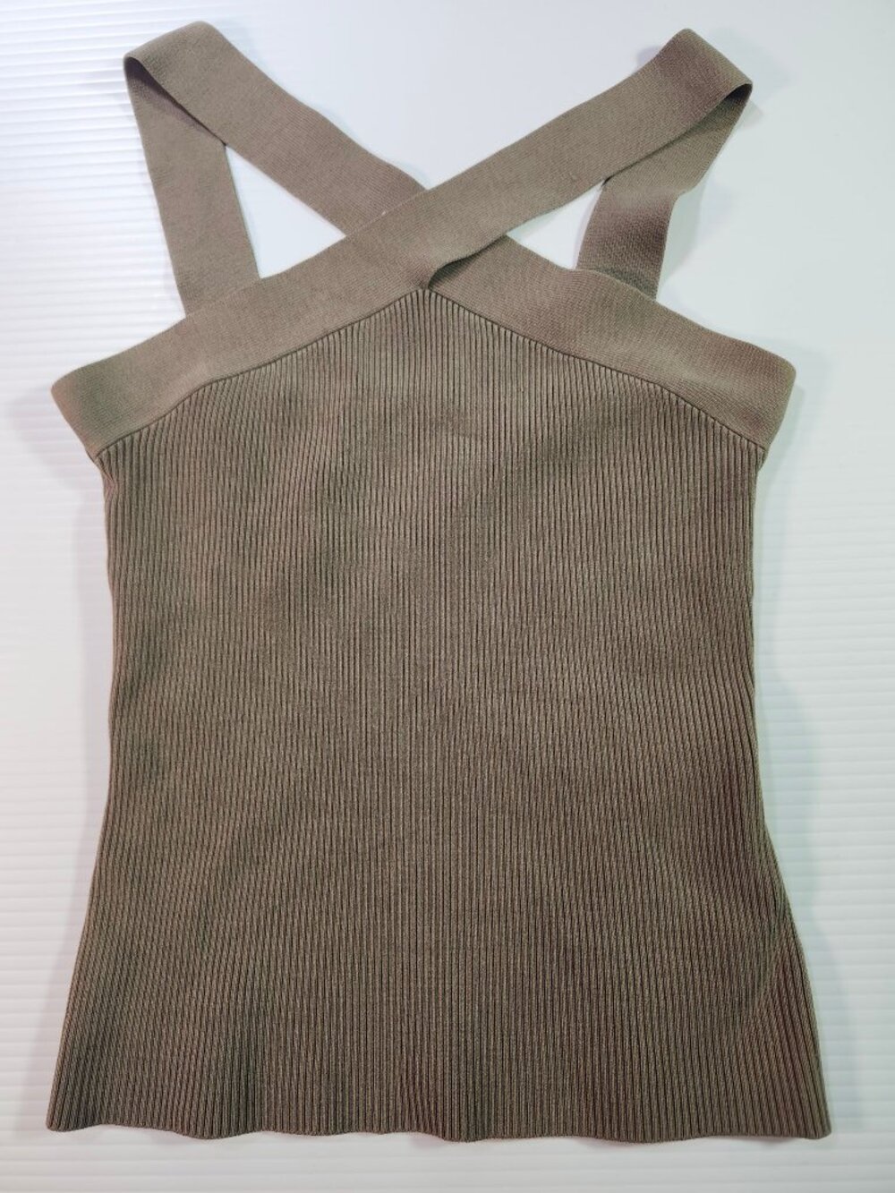 Bebe Taupe Ribbed Crisscross Tank Top Size M